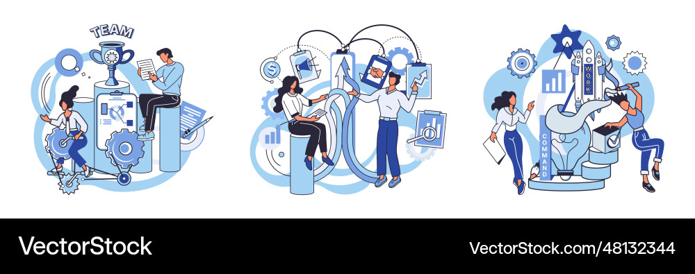 Team solving problems gears and technical wheels Team solving problems gears and technical wheels vector image