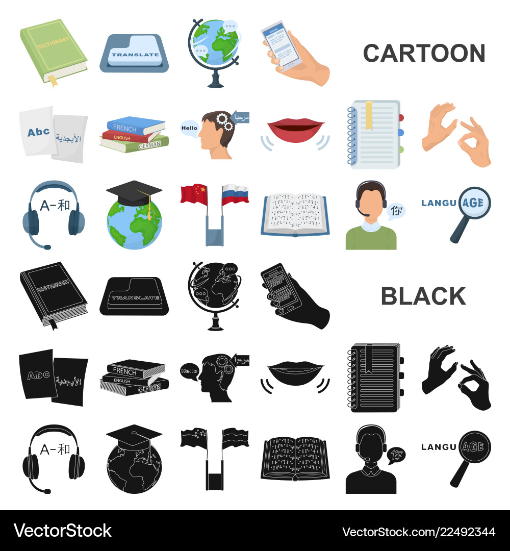 Translator and linguist cartoon icons in set Translator and linguist cartoon icons in set vector image