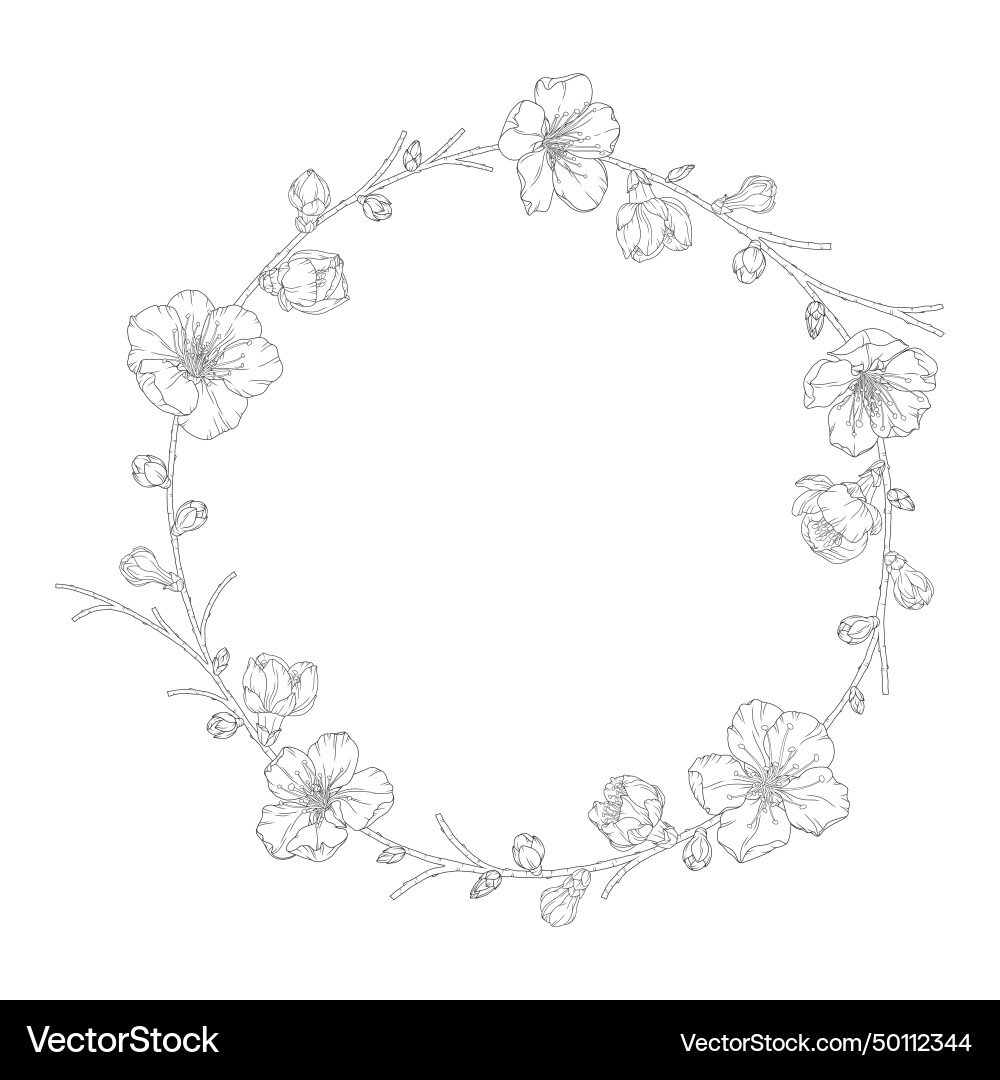 Wreath of blossom apricot flowers buds Wreath of blossom apricot flowers buds Vector Image