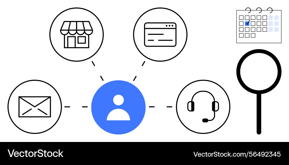 Centralized user hub connecting communication Centralized user hub connecting communication vector image