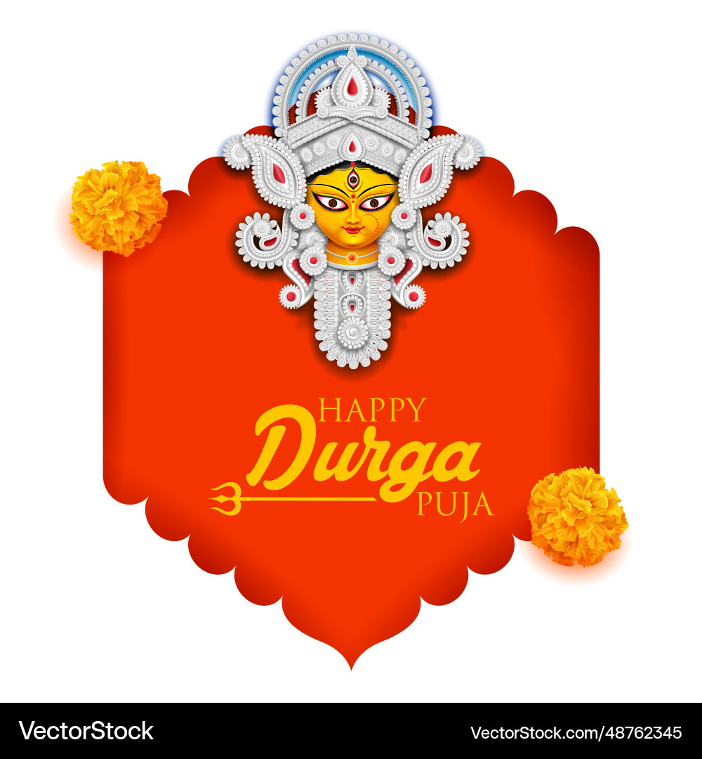 Goddess durga face in happy puja subh Goddess durga face in happy puja subh vector image