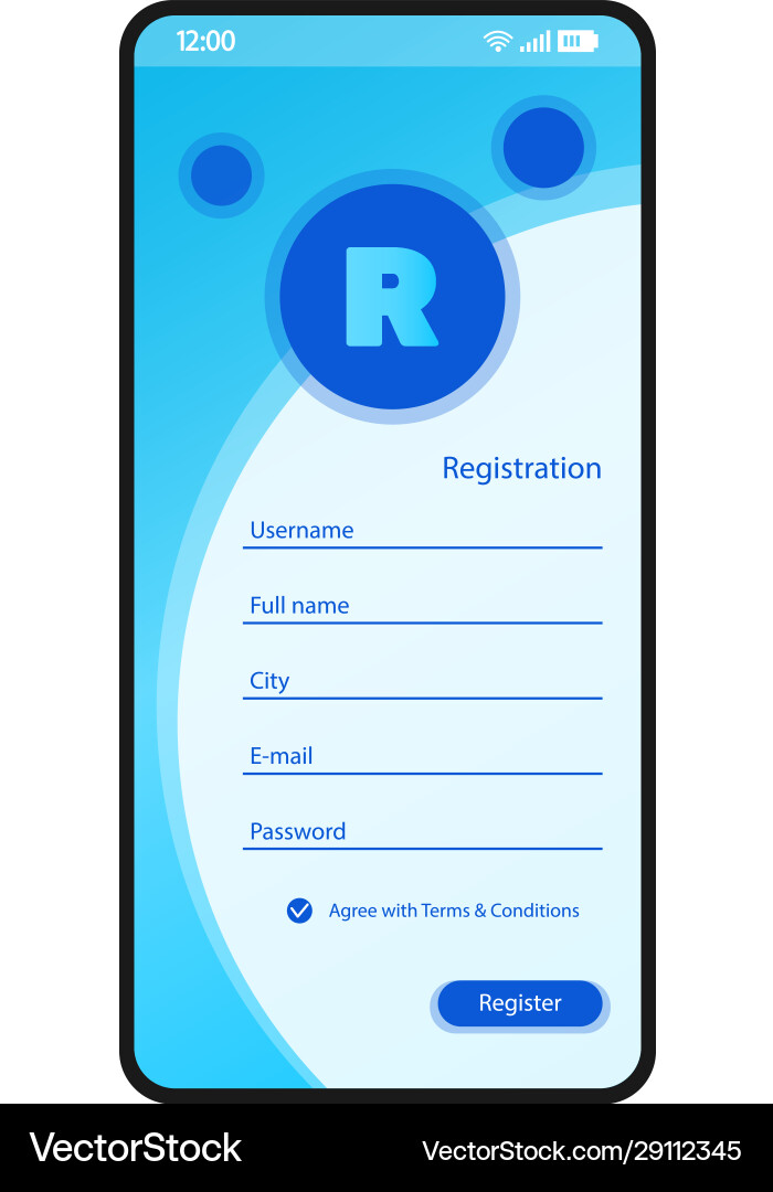 Register form smartphone interface template Register form smartphone interface template vector image