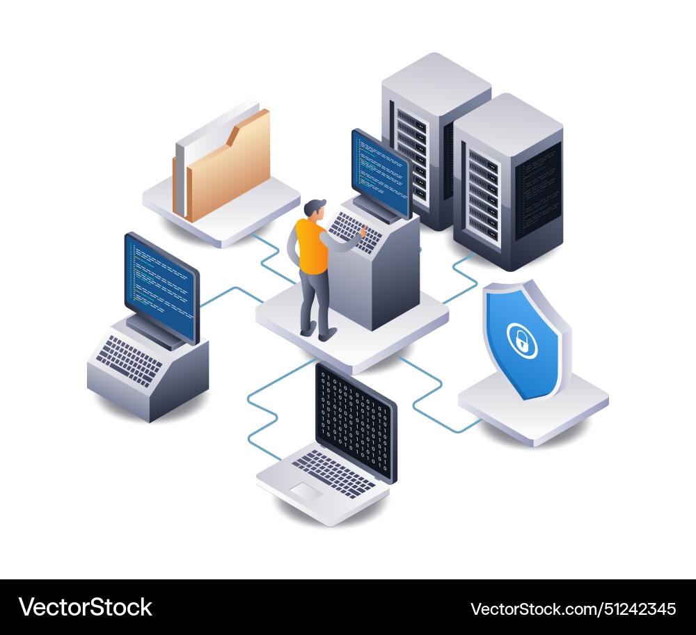 Security program hosting cloud data server Security program hosting cloud data server vector image