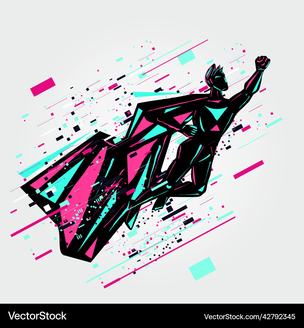 Super hero glitch man cartoon character Royalty Free Vector