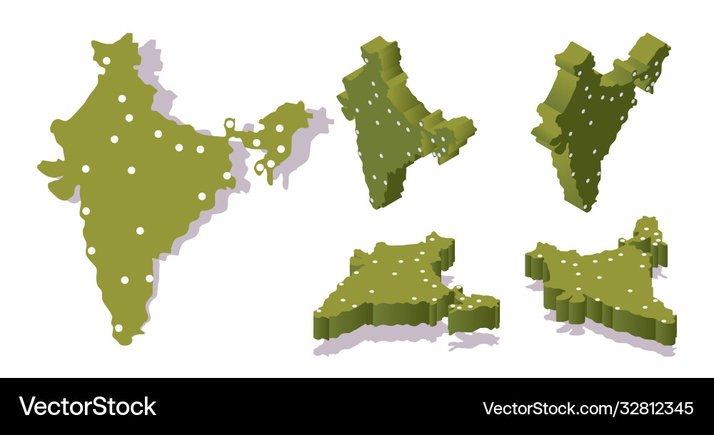 Various isometric views 3d india map with main Various isometric views 3d india map with main vector image