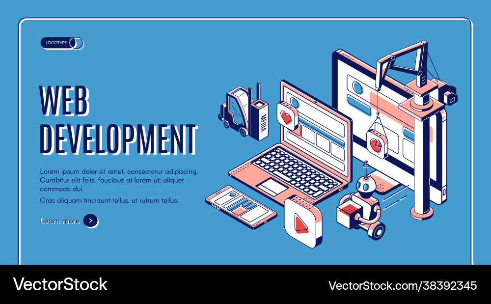 Web development website construction landing page Web development website construction landing page vector image