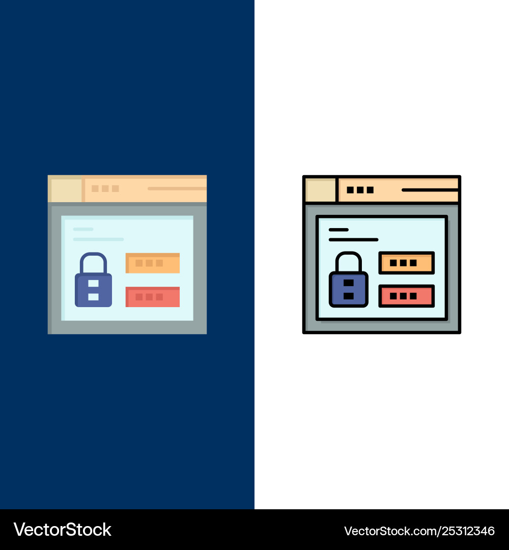 Browser web lock code icons flat and line filled Browser web lock code icons flat and line filled vector image