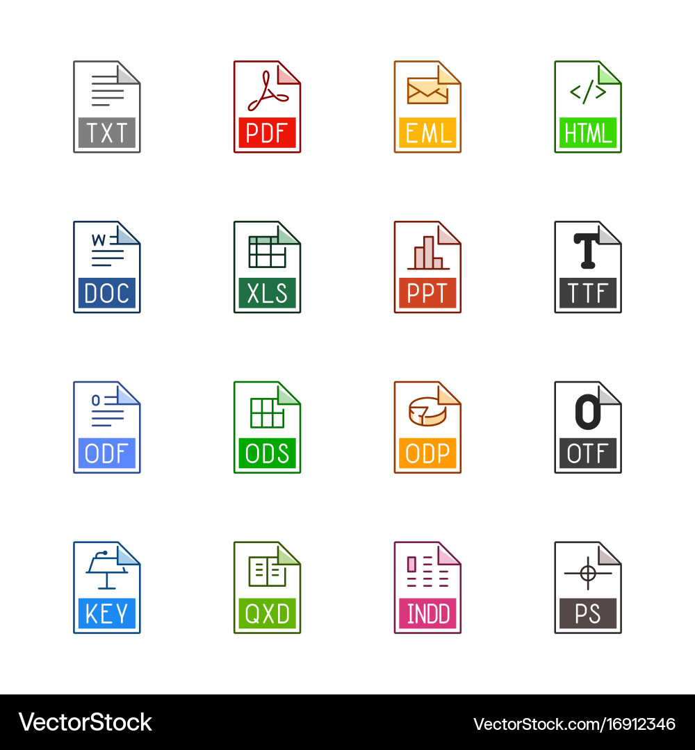 File Type Icons: Documents & Text vector image