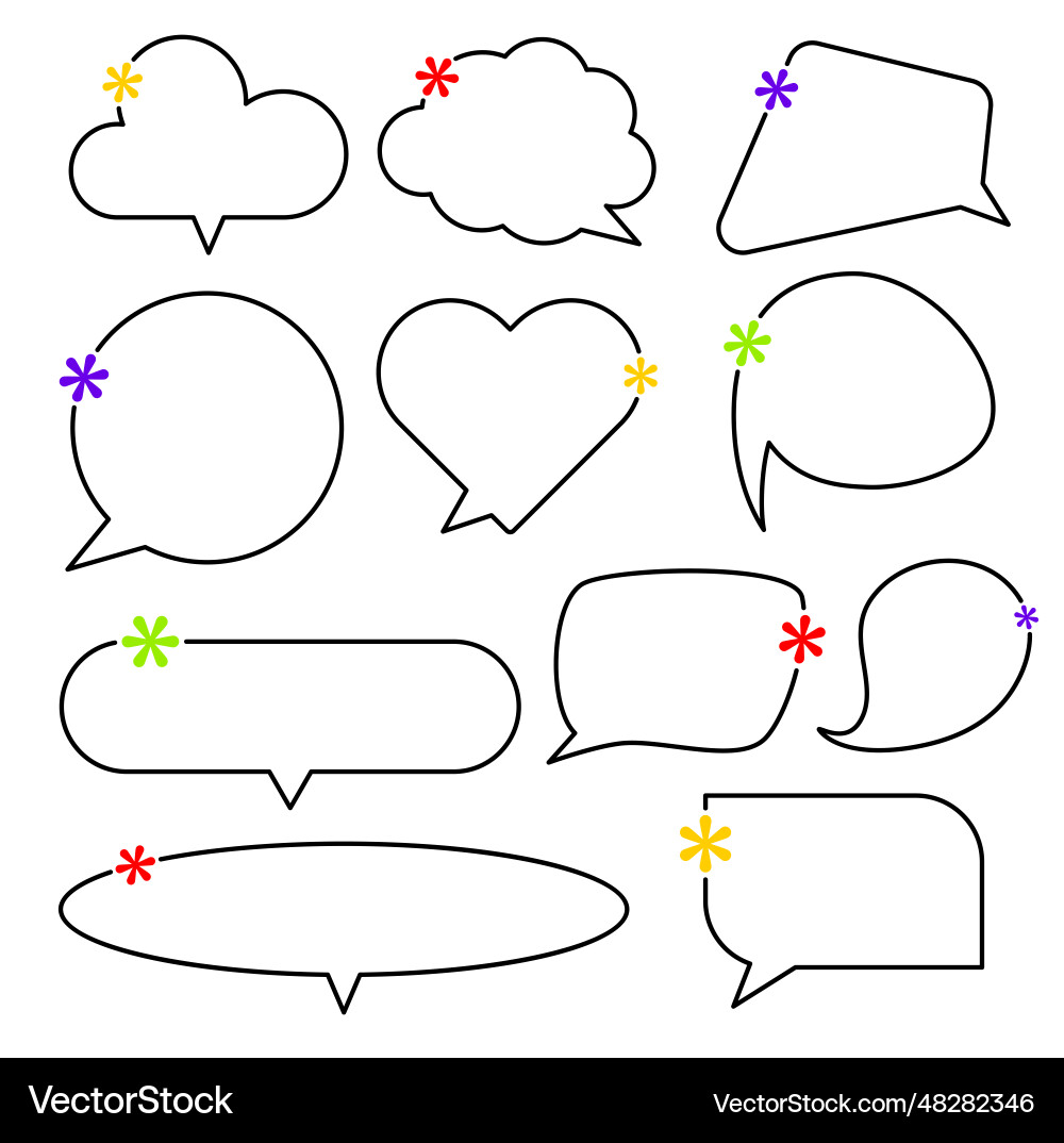Set of black speech bubbles outline with asterisk Set of black speech bubbles outline with asterisk vector image
