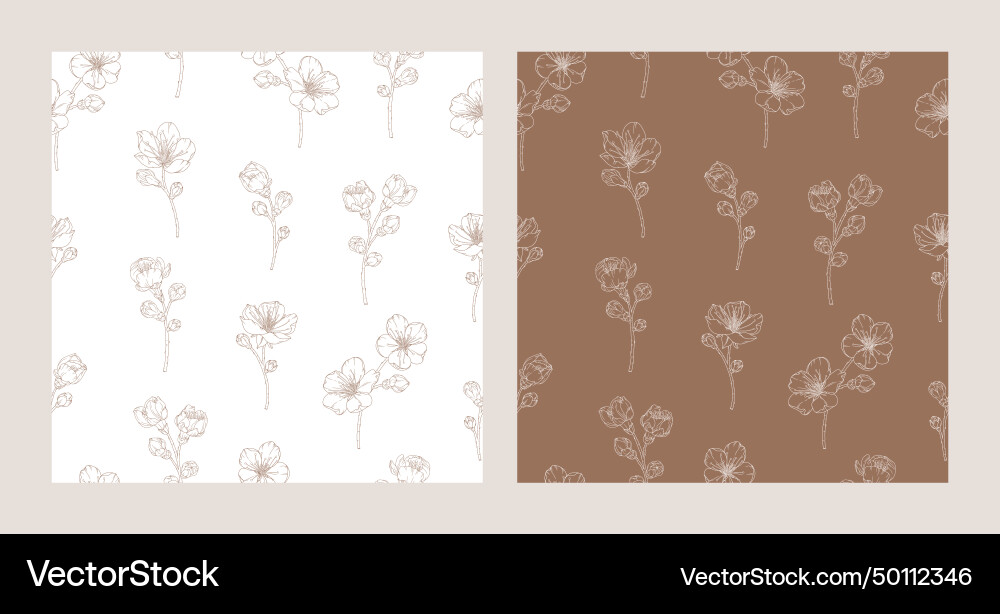 Set of seamless patterns with blooming apricot vector image