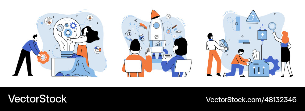 Team solving problems search for right solution Team solving problems search for right solution vector image