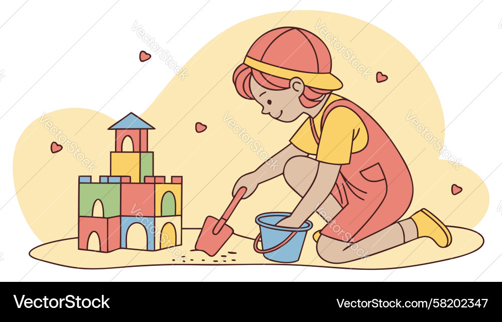 Child Playing with Colorful Blocks Vector Image