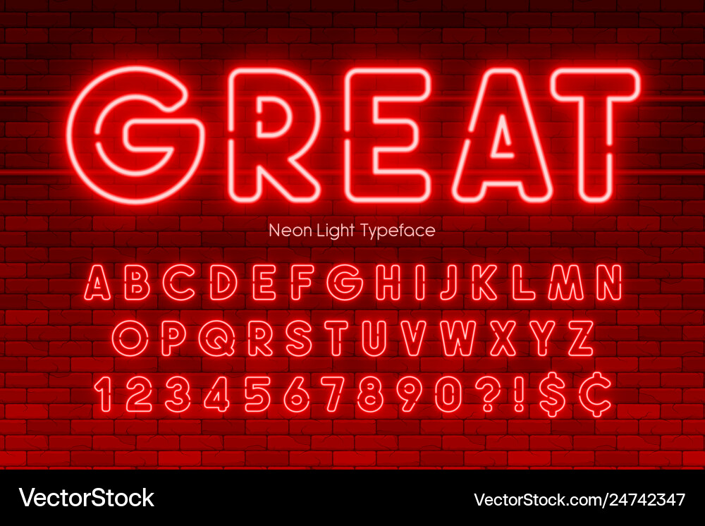 Neon Alphabet & Numbers Font Vector Image