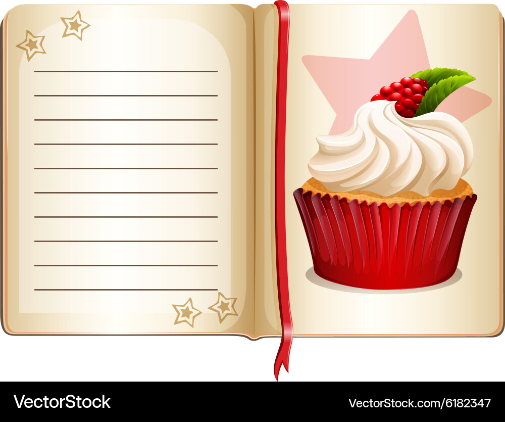 Notebook with cupcake on page Vector Image