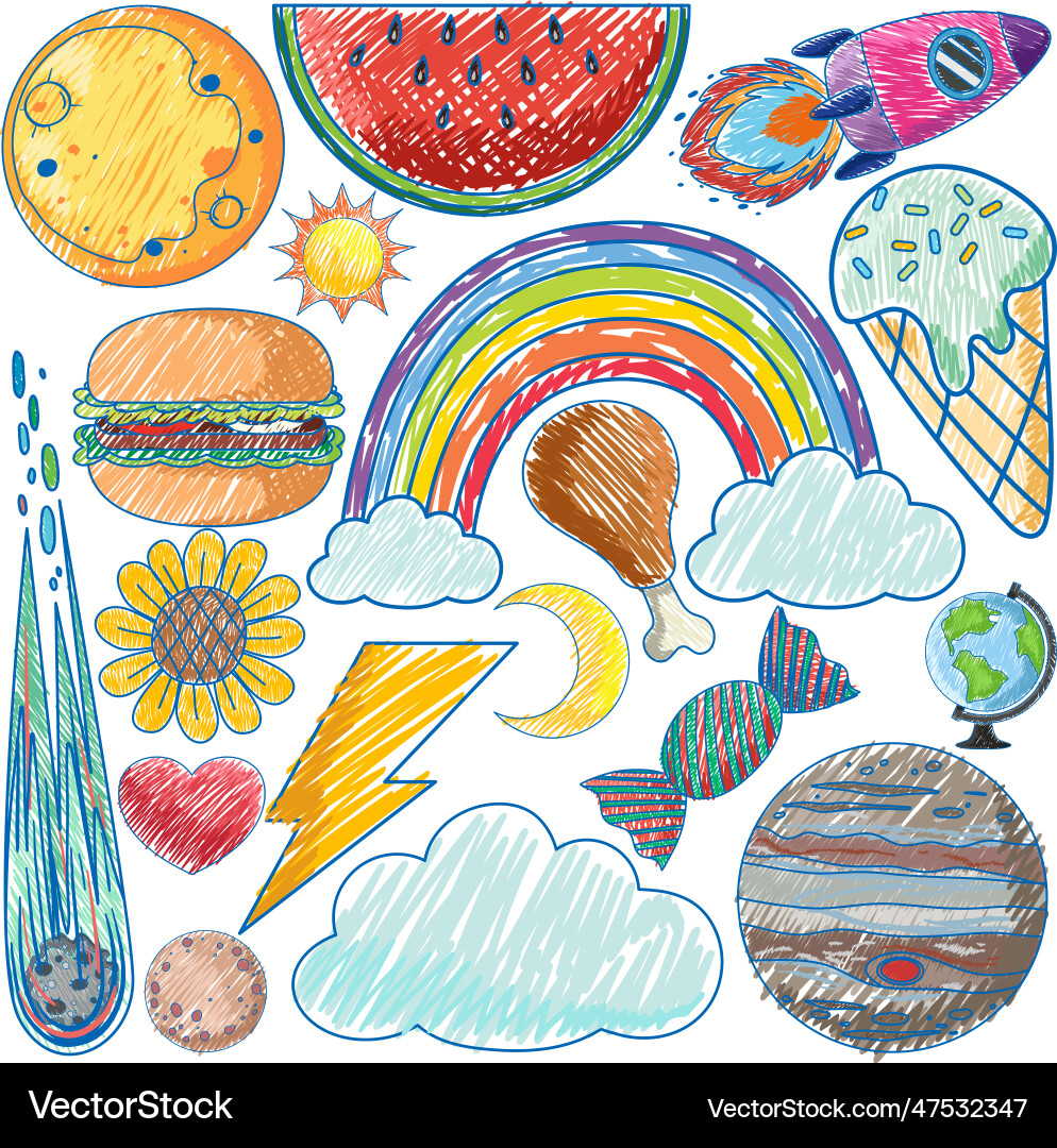 Outer space objects in pencil colour sketch Vector Image