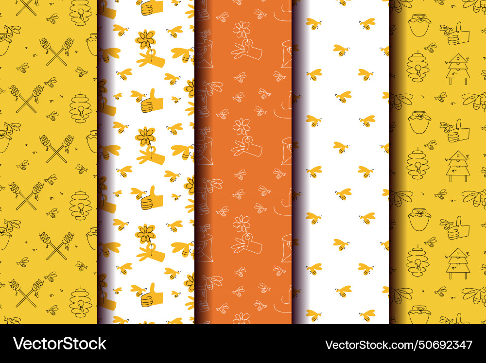 Seamless patterns with bees pattern for honey vector image