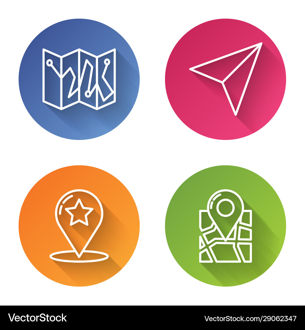 Set line folded map with location marker paper Vector Image