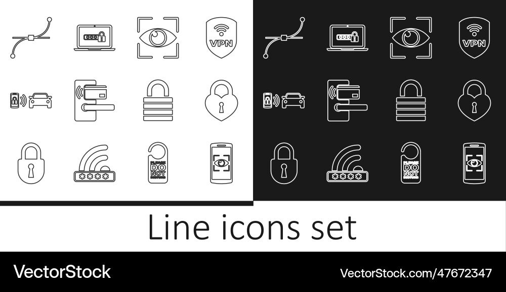 Set line mobile and eye scan castle in the shape Set line mobile and eye scan castle in the shape vector image