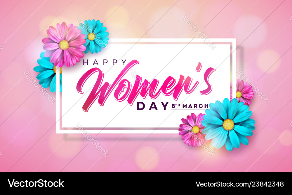 8 march happy womens day floral greeting card 8 march happy womens day floral greeting card vector image