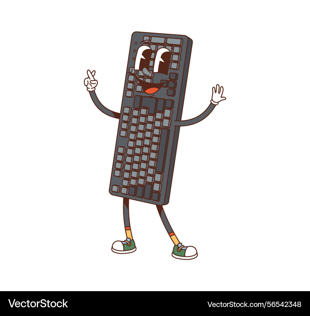 Cartoon groovy computer keyboard retro character Cartoon groovy computer keyboard retro character vector image