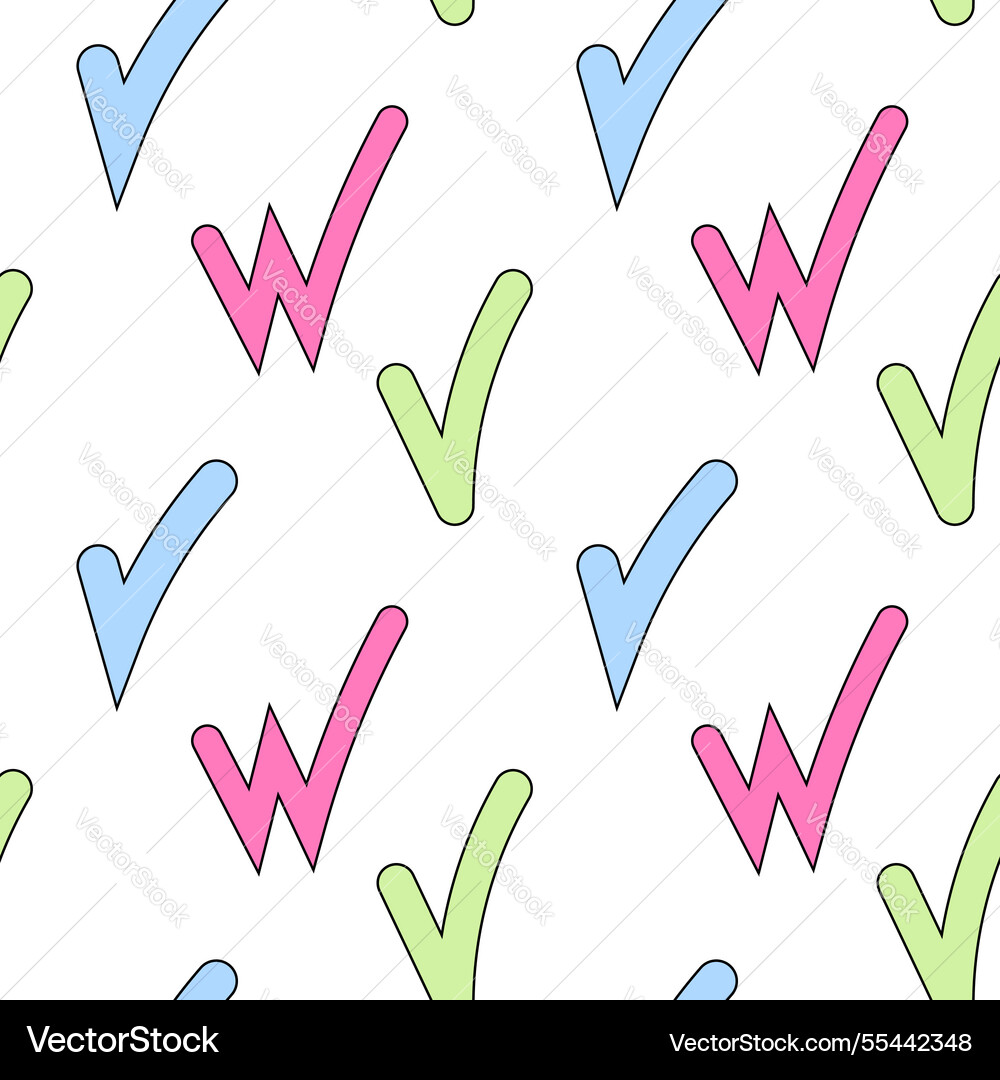 Colorful checkmarks and w-letters seamless pattern Colorful checkmarks and w-letters seamless pattern vector image