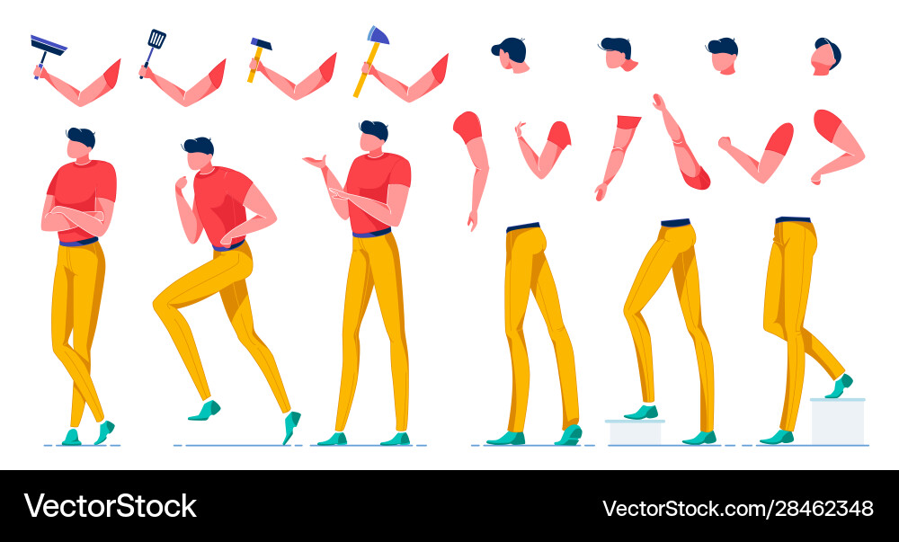 Creating work man constructing body parts flat Creating work man constructing body parts flat vector image