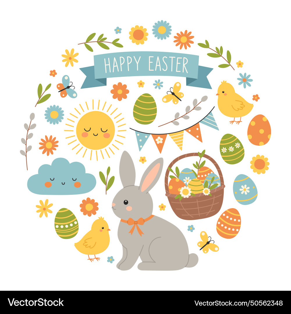 Easter spring elements set in circular shape Easter spring elements set in circular shape vector image