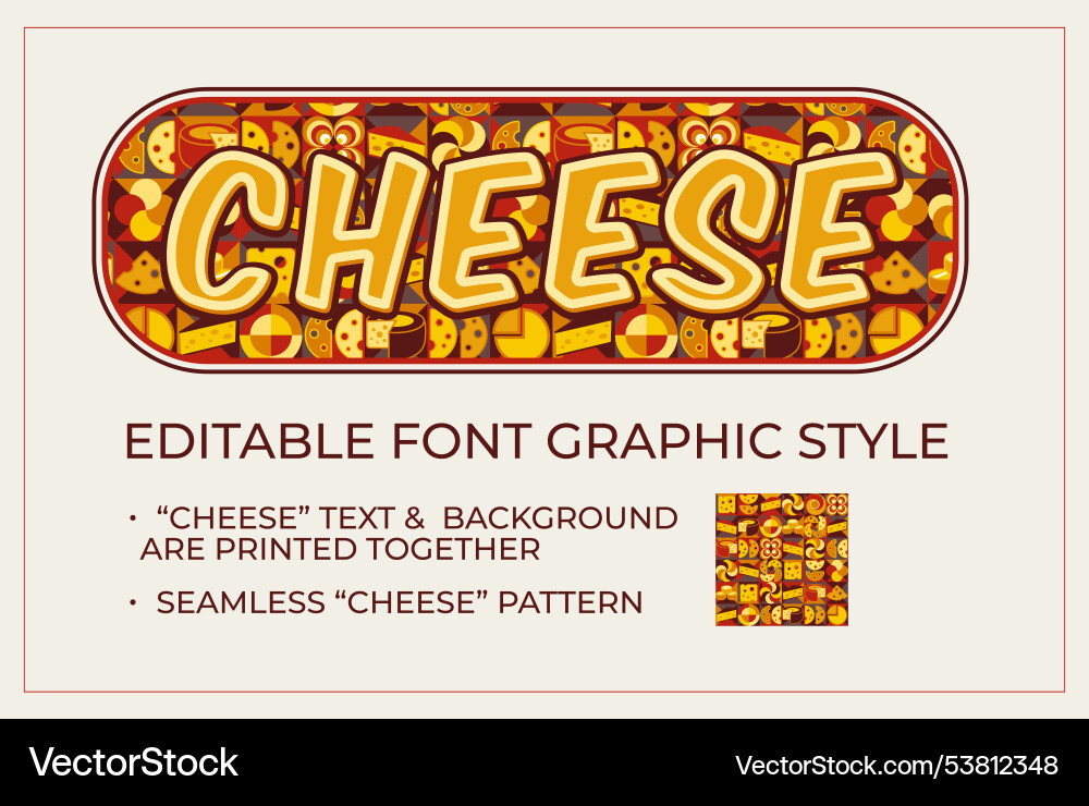 Editable text effect with icons of cheese Vector Image