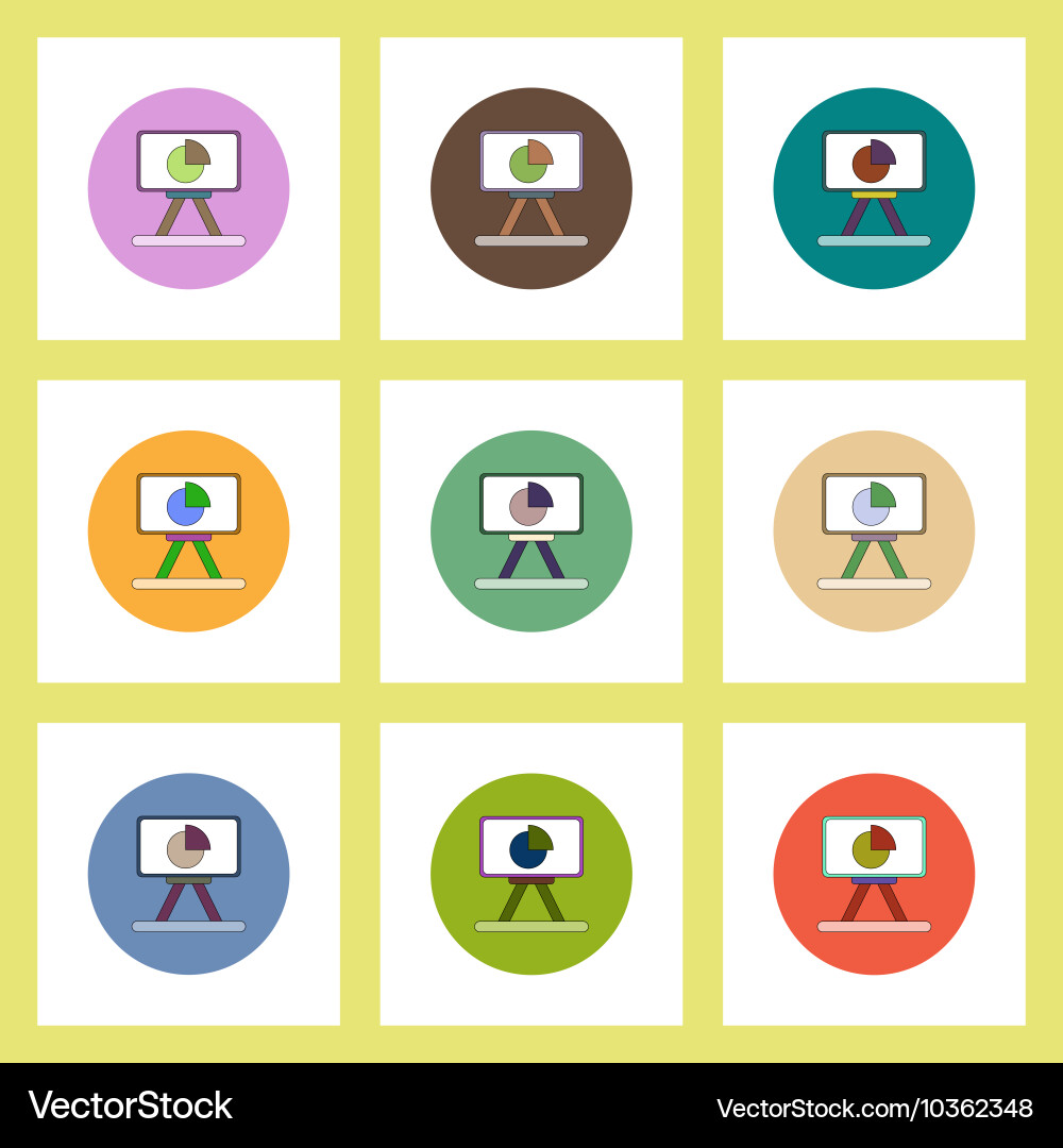 Flat icons set of business pie chart on whiteboard Vector Image