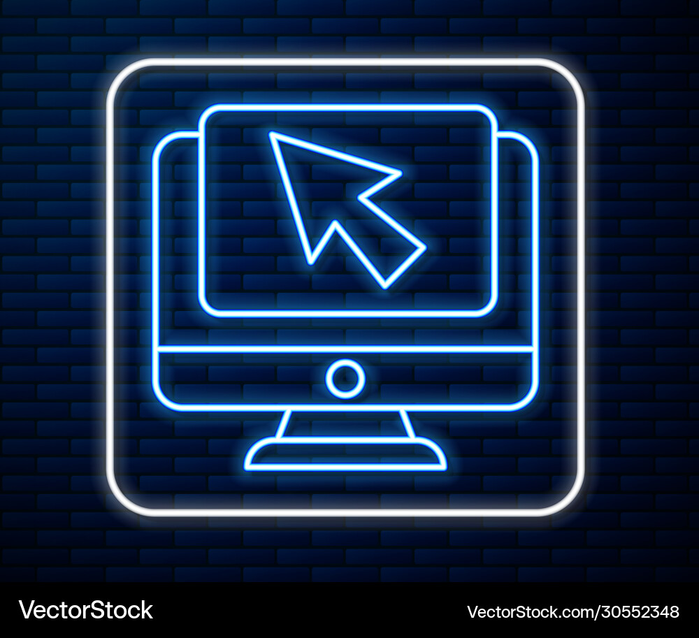 Glowing neon line computer monitor and cursor icon Glowing neon line computer monitor and cursor icon vector image