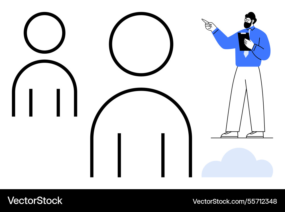 Leader addressing team with abstract Leader addressing team with abstract vector image