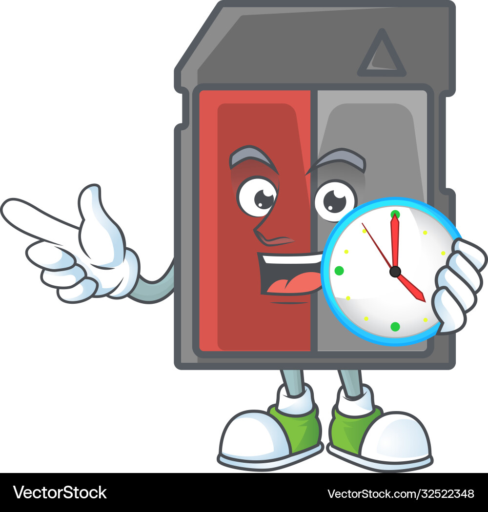 Memory card cartoon character style with a clock Memory card cartoon character style with a clock Vector Image