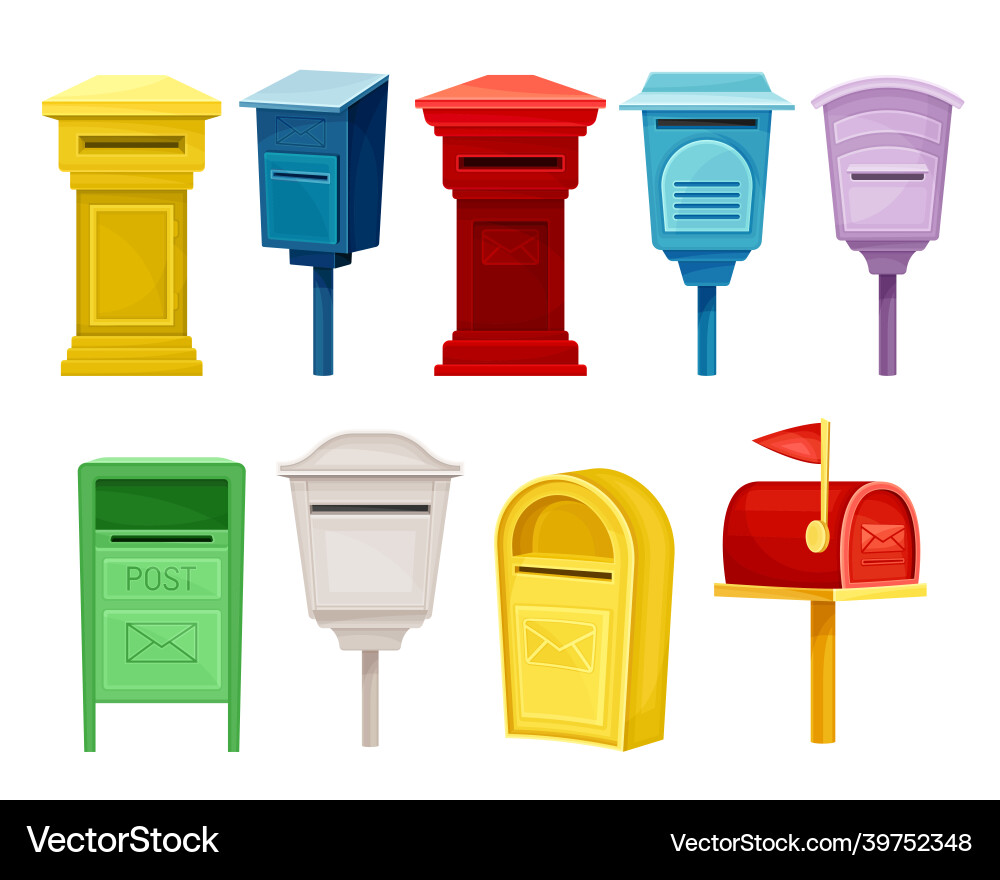 Retro mailboxes for correspondence set post boxes Retro mailboxes for correspondence set post boxes vector image