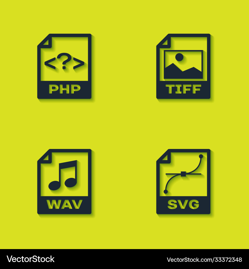 Set php file document svg wav and tiff icon Vector Image