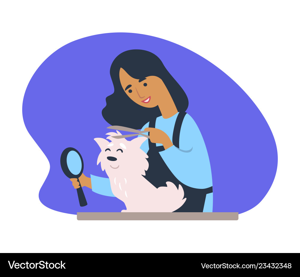 Woman making new haircut to canine domesticated Woman making new haircut to canine domesticated vector image
