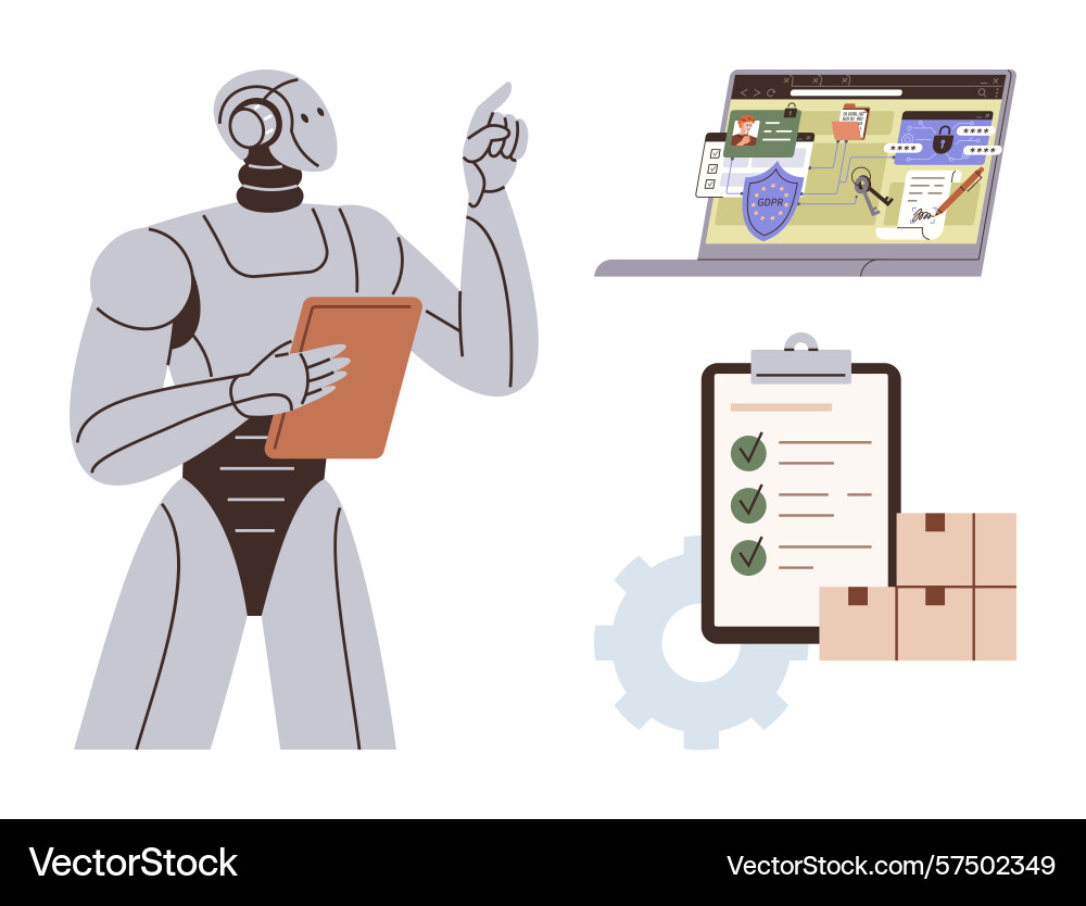 Ai robot managing tasks inventory checklist data vector image