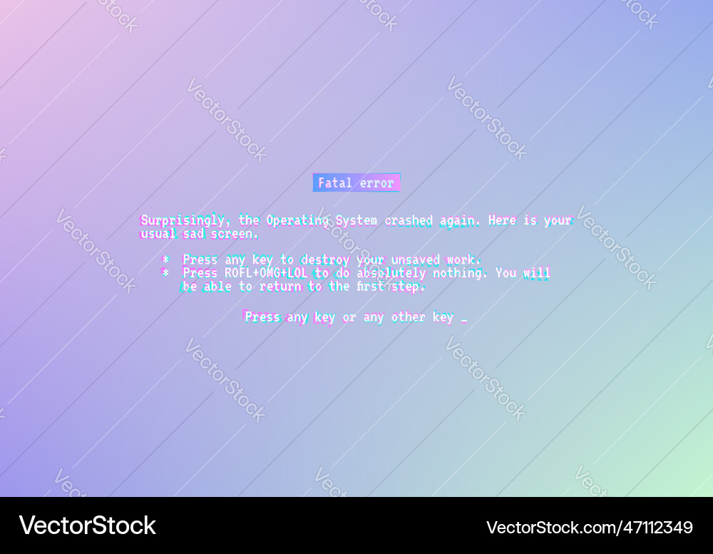Blue screen with operating system error message vector image