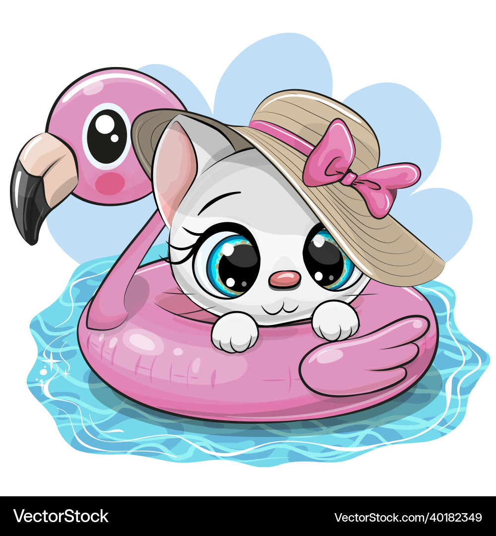 Cartoon kitty in swimming on pool ring inflatable Cartoon kitty in swimming on pool ring inflatable vector image