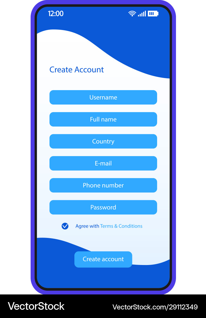 Create account smartphone interface template Create account smartphone interface template vector image