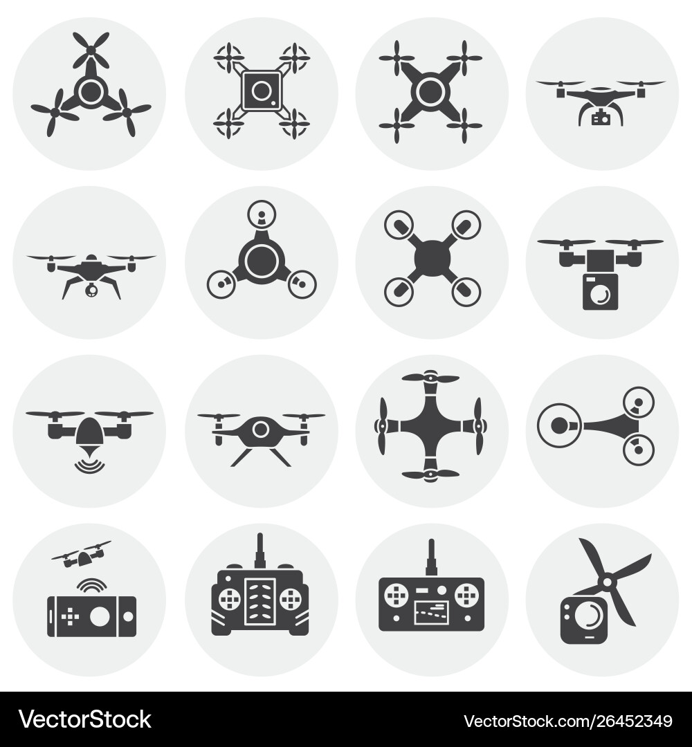 Drone related icons set on background for graphic vector image