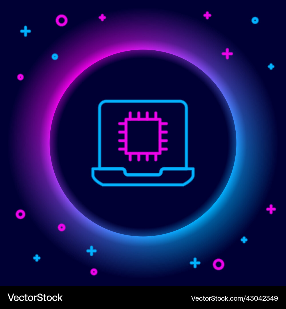 Glowing neon line computer processor Glowing neon line computer processor vector image