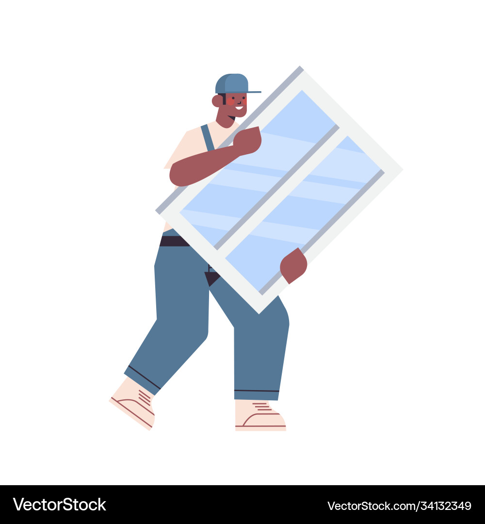 Professional worker handyman in uniform installing Professional worker handyman in uniform installing vector image