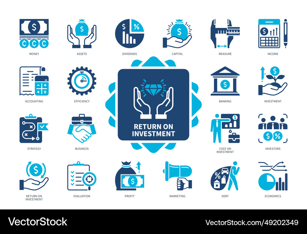 Return on investment solid icon set Return on investment solid icon set vector image