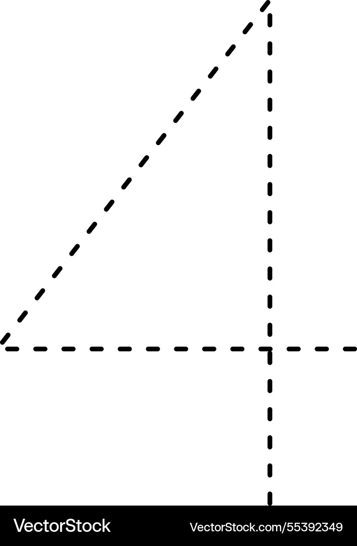 Tracing number 4 prewriting dotted line math Vector Image