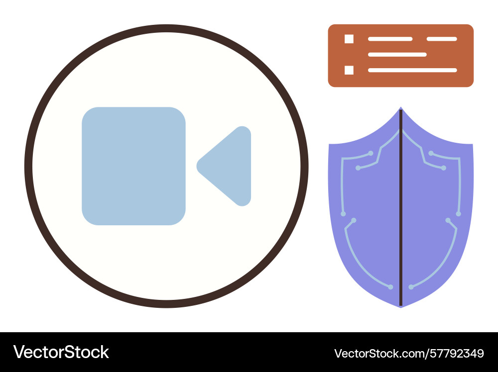 Video camera icon with shield and data interface Video camera icon with shield and data interface vector image