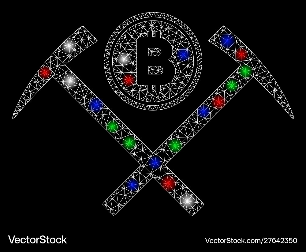 Bright mesh wire frame bitcoin mining hammers Bright mesh wire frame bitcoin mining hammers vector image