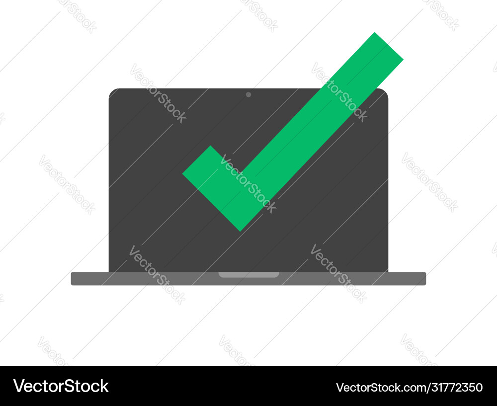 Confirm notice message check mark on computer Confirm notice message check mark on computer vector image