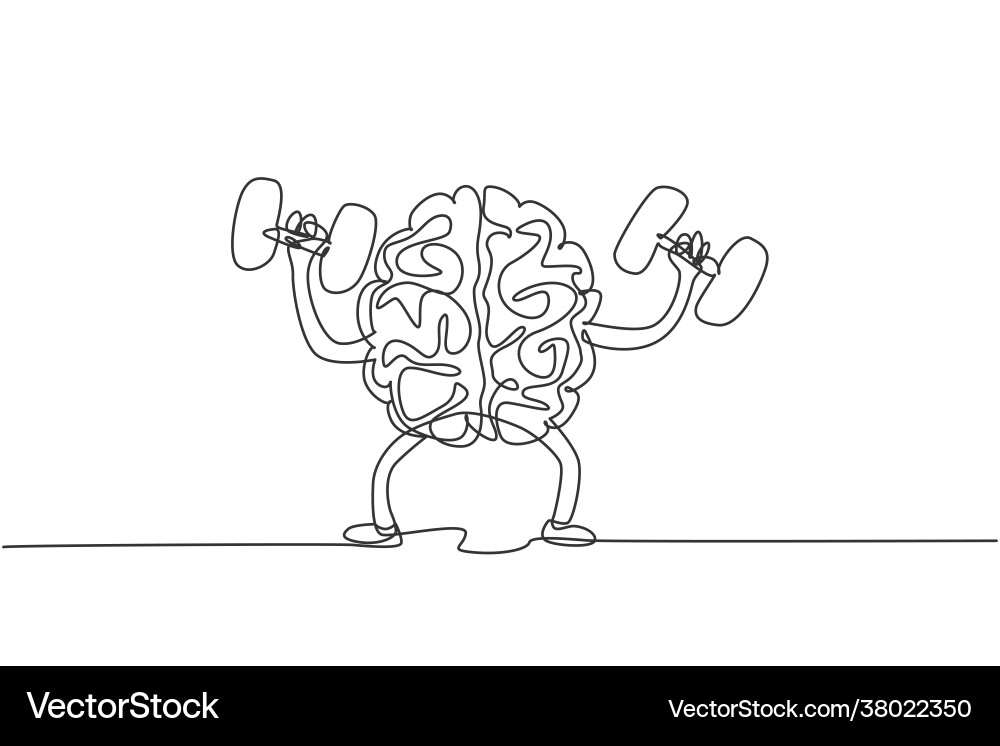 Continuous Line Brain with Dumbbell vector image