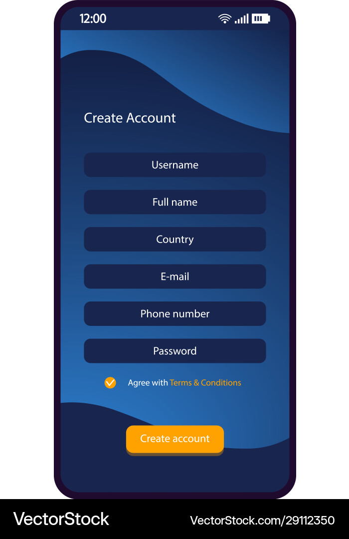 Create account smartphone interface template Create account smartphone interface template Vector Image