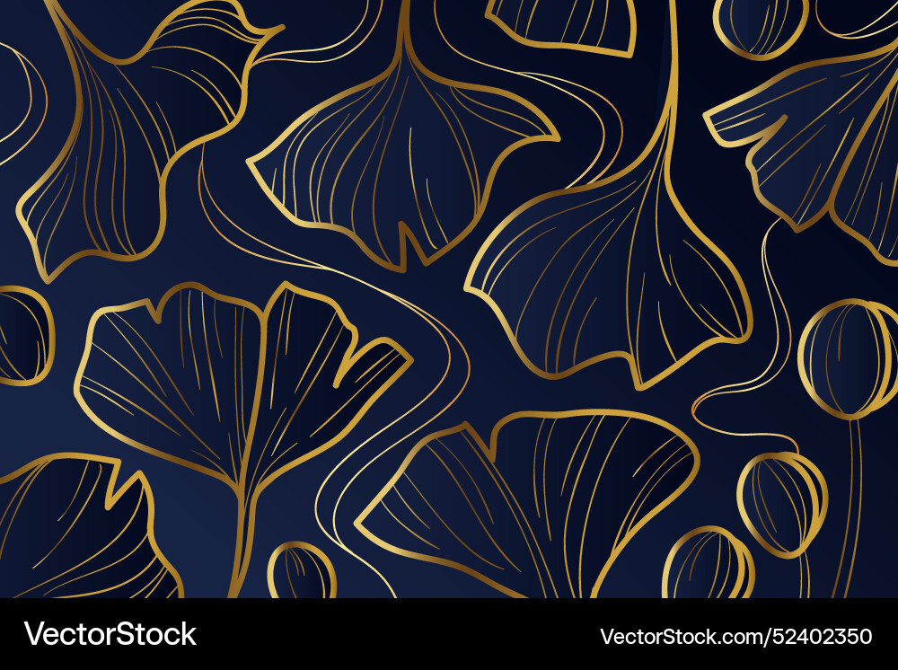 Gradient golden linear background withginkgo Vector Image